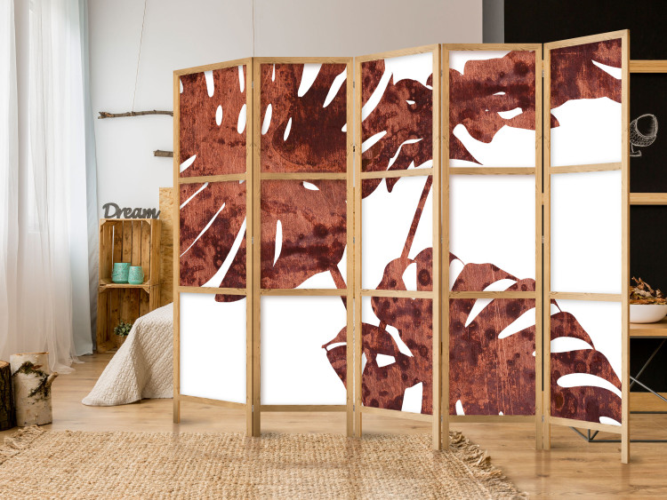Room Divider Screen Exquisite Monstera II (5-piece) - rusty leaves of a tropical plant 134297 additionalImage 6