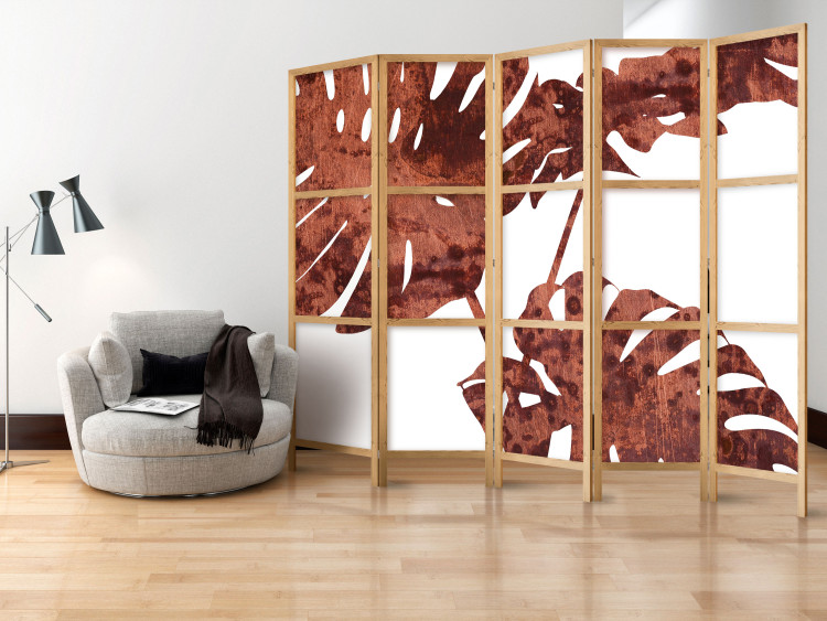 Room Divider Screen Exquisite Monstera II (5-piece) - rusty leaves of a tropical plant 134297 additionalImage 8