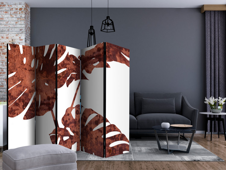 Room Divider Screen Exquisite Monstera II (5-piece) - rusty leaves of a tropical plant 134297 additionalImage 4