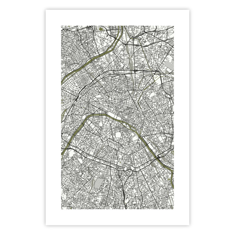 Poster Parisian Mosaic - black and white map of a large city depicted from a bird's-eye view 135097 additionalImage 25