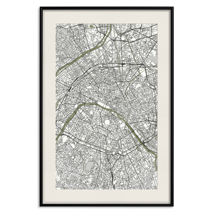 Poster Parisian Mosaic - black and white map of a large city depicted from a bird's-eye view 135097 additionalImage 19