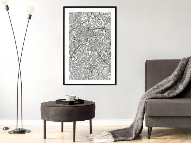 Poster Parisian Mosaic - black and white map of a large city depicted from a bird's-eye view 135097 additionalImage 23