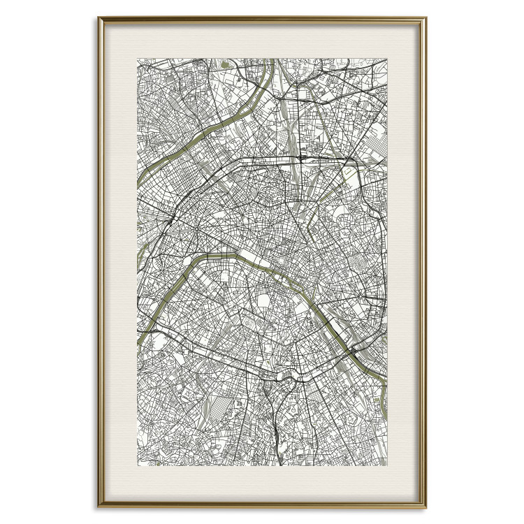 Poster Parisian Mosaic - black and white map of a large city depicted from a bird's-eye view 135097 additionalImage 20