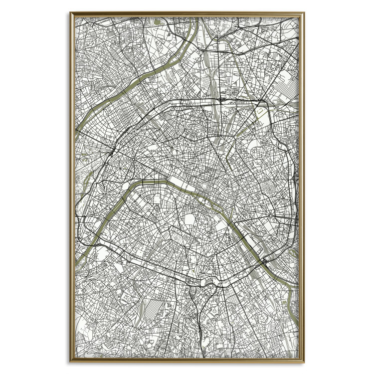 Poster Parisian Mosaic - black and white map of a large city depicted from a bird's-eye view 135097 additionalImage 21
