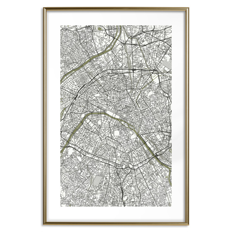 Poster Parisian Mosaic - black and white map of a large city depicted from a bird's-eye view 135097 additionalImage 14