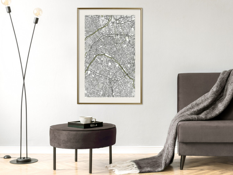 Poster Parisian Mosaic - black and white map of a large city depicted from a bird's-eye view 135097 additionalImage 22