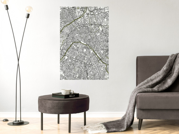 Poster Parisian Mosaic - black and white map of a large city depicted from a bird's-eye view 135097 additionalImage 4