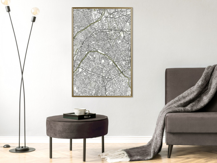 Poster Parisian Mosaic - black and white map of a large city depicted from a bird's-eye view 135097 additionalImage 7