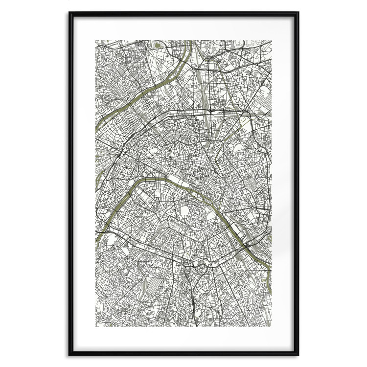 Poster Parisian Mosaic - black and white map of a large city depicted from a bird's-eye view 135097 additionalImage 17