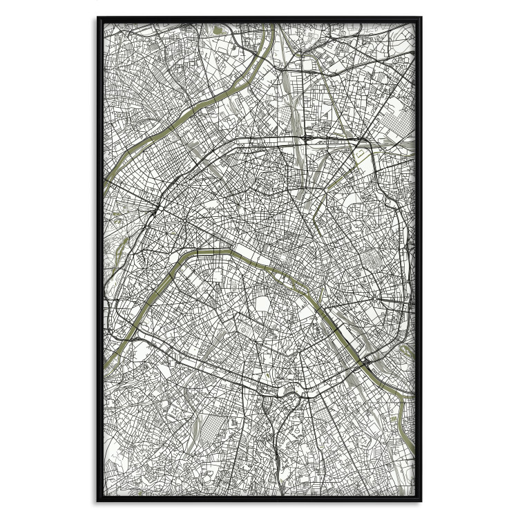 Poster Parisian Mosaic - black and white map of a large city depicted from a bird's-eye view 135097 additionalImage 16