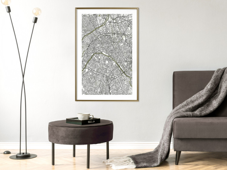 Poster Parisian Mosaic - black and white map of a large city depicted from a bird's-eye view 135097 additionalImage 13