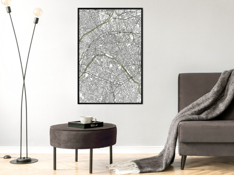 Poster Parisian Mosaic - black and white map of a large city depicted from a bird's-eye view 135097 additionalImage 4