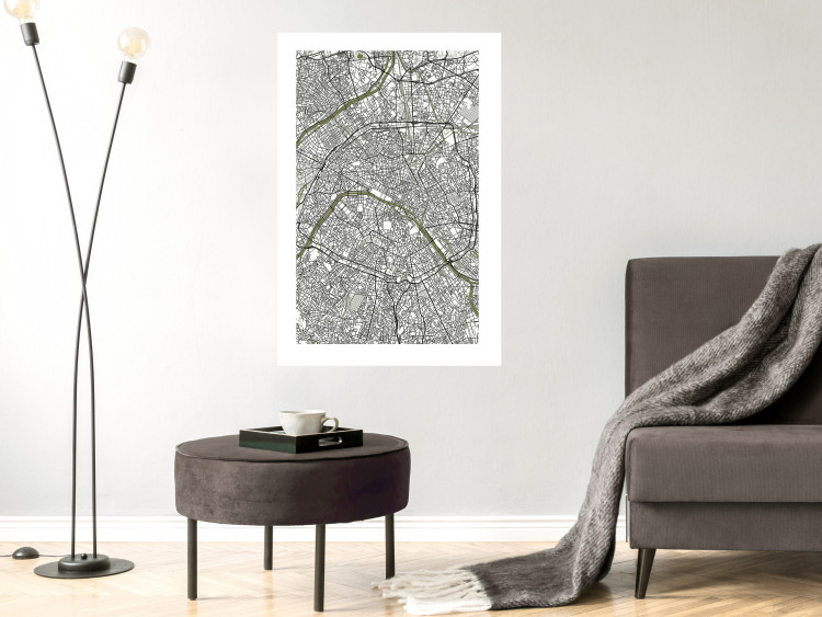 Poster Parisian Mosaic - black and white map of a large city depicted from a bird's-eye view 135097 additionalImage 5