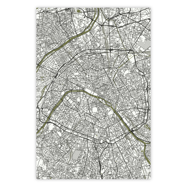 Poster Parisian Mosaic - black and white map of a large city depicted from a bird's-eye view 135097