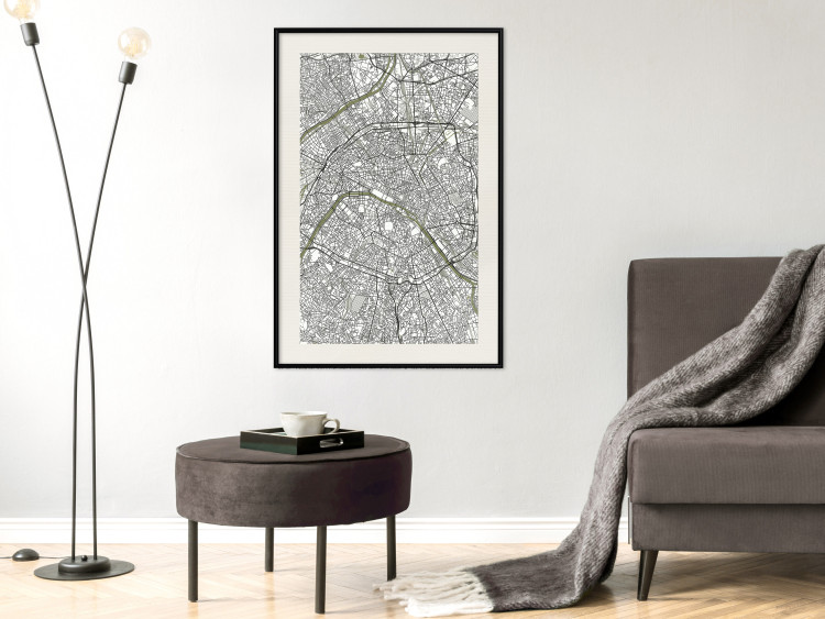 Poster Parisian Mosaic - black and white map of a large city depicted from a bird's-eye view 135097 additionalImage 24