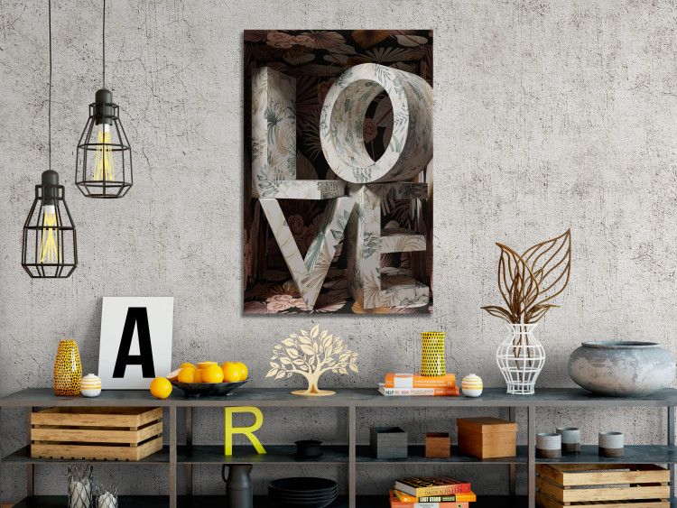 Canvas Art Print Love in the letters - inscription LOVE covered with floral motifs 135397 additionalImage 3