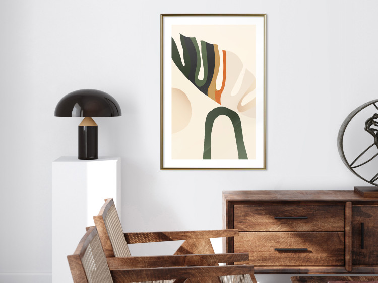 Poster My Dream - simple boho-style abstraction with a leaf in warm colors 137497 additionalImage 26