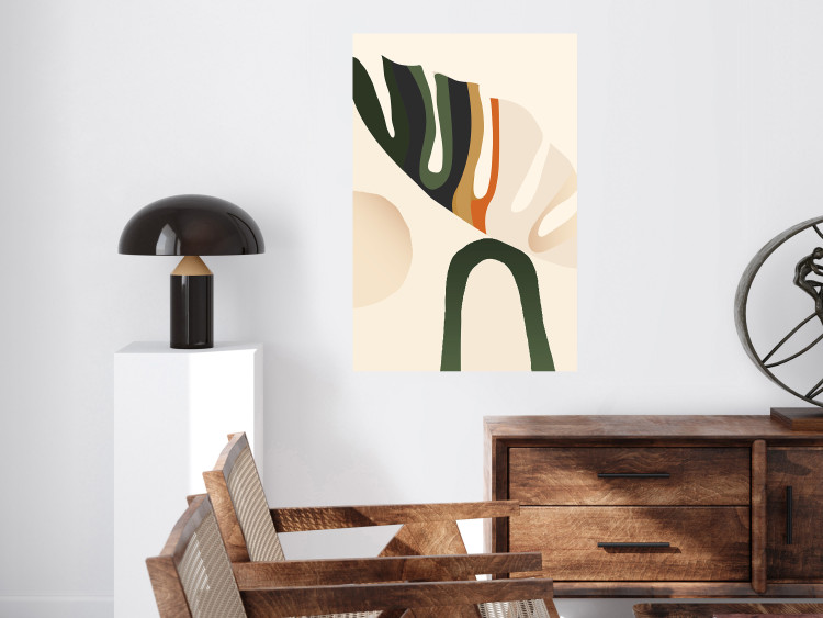 Poster My Dream - simple boho-style abstraction with a leaf in warm colors 137497 additionalImage 23