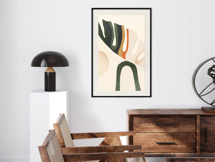 Poster My Dream - simple boho-style abstraction with a leaf in warm colors 137497 additionalImage 25
