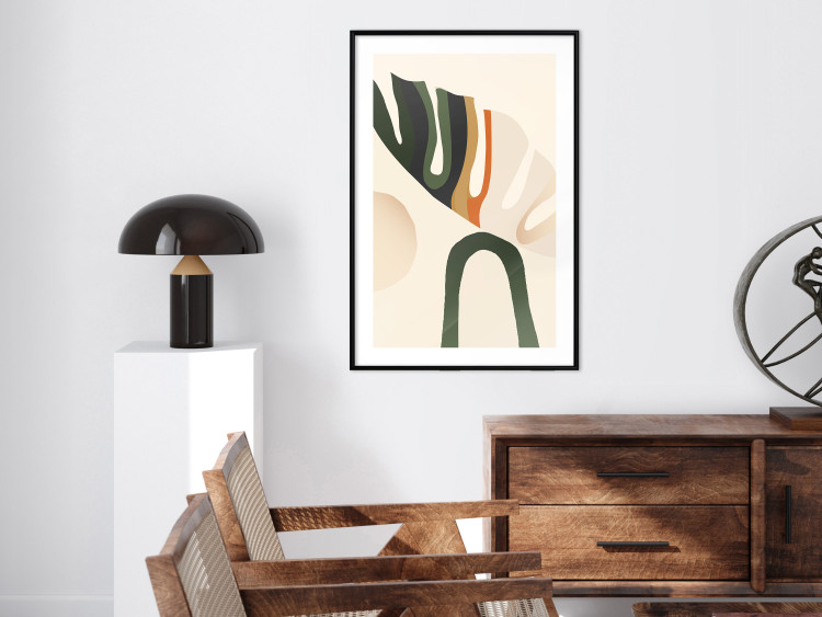 Poster My Dream - simple boho-style abstraction with a leaf in warm colors 137497 additionalImage 2