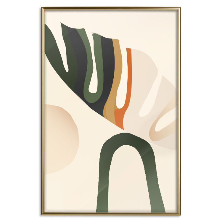 Poster My Dream - simple boho-style abstraction with a leaf in warm colors 137497 additionalImage 14