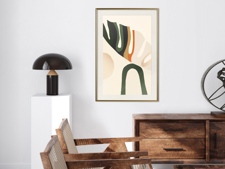 Poster My Dream - simple boho-style abstraction with a leaf in warm colors 137497 additionalImage 24