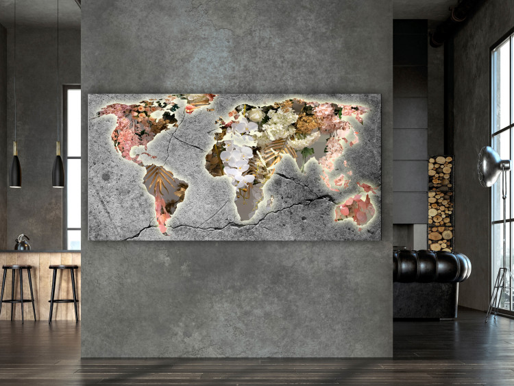 Canvas Print Blooming Continents (1-piece) Wide - world map in various flowers 142997 additionalImage 3