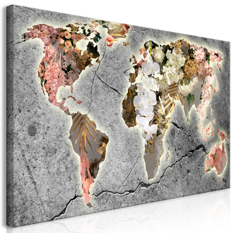 Canvas Print Blooming Continents (1-piece) Wide - world map in various flowers 142997 additionalImage 2