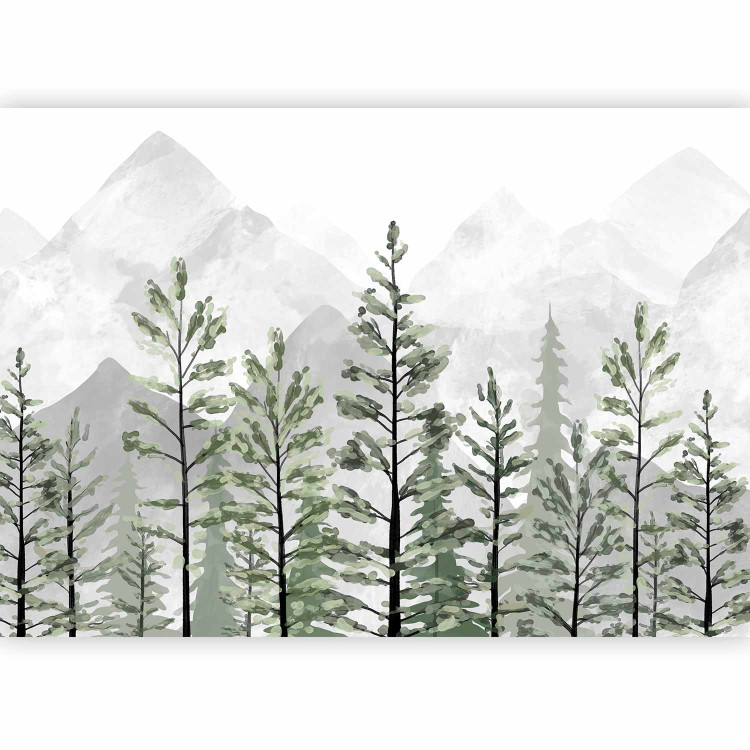 Photo Wallpaper Mountain landscape - tall green trees on a background of pointed grey mountains 144797 additionalImage 5