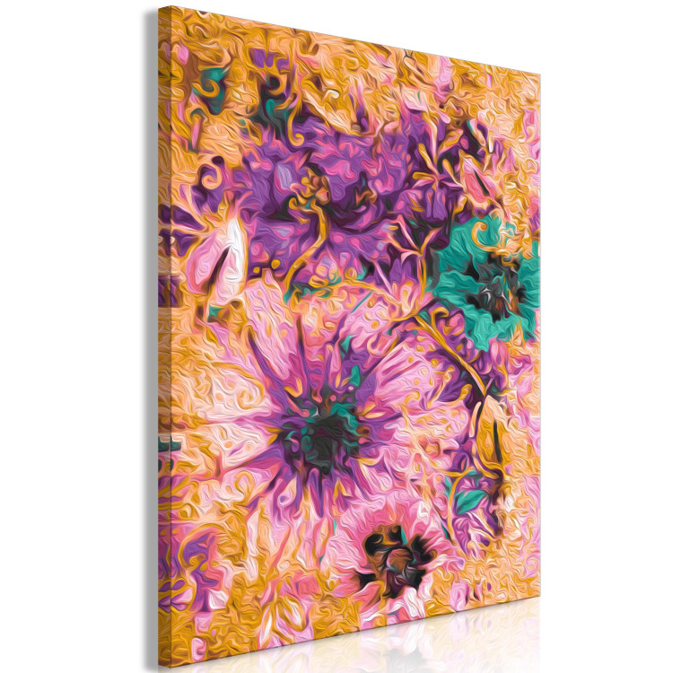 Paint by Number Kit Sweet Petals - Pink, Purple and Emerald Flowers on a Golden Background 146197 additionalImage 4