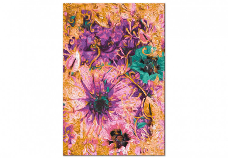 Paint by Number Kit Sweet Petals - Pink, Purple and Emerald Flowers on a Golden Background 146197 additionalImage 3