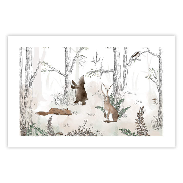 Poster Forest Animals - Drawn Forest with Watercolor Ferns 146497 additionalImage 21