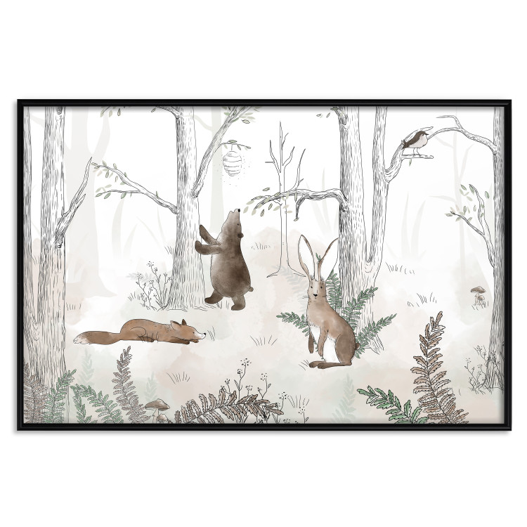 Poster Forest Animals - Drawn Forest with Watercolor Ferns 146497 additionalImage 27