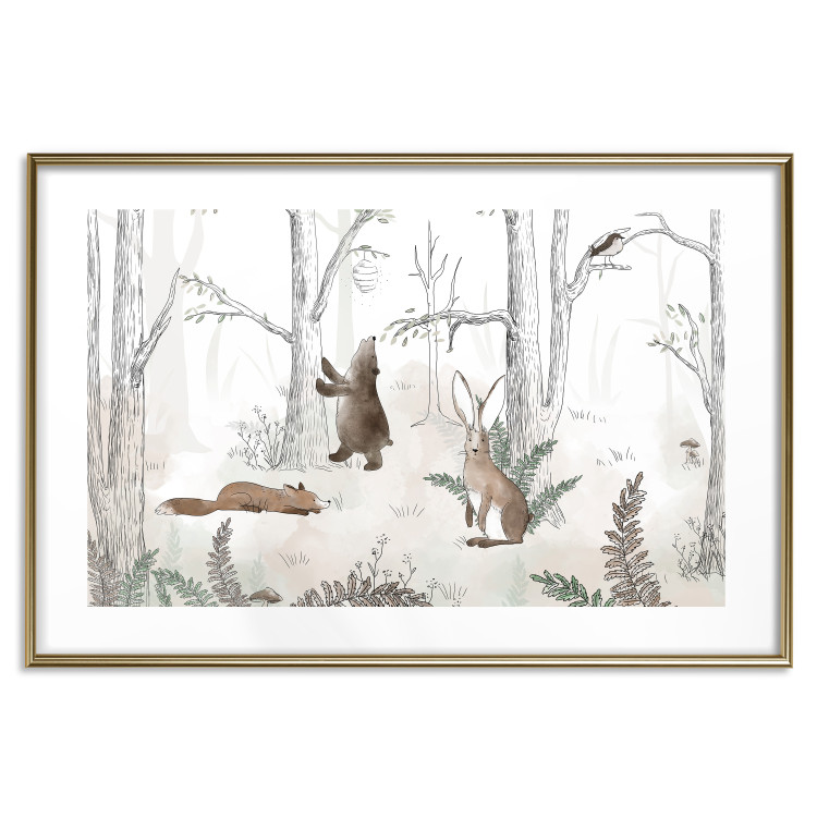 Poster Forest Animals - Drawn Forest with Watercolor Ferns 146497 additionalImage 23