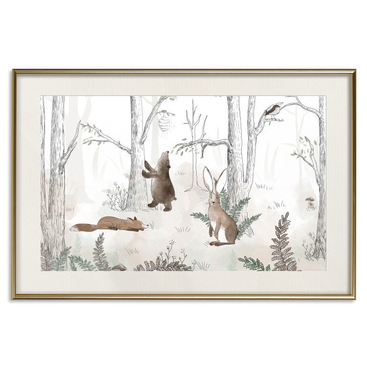 Poster Forest Animals - Drawn Forest with Watercolor Ferns 146497 additionalImage 25