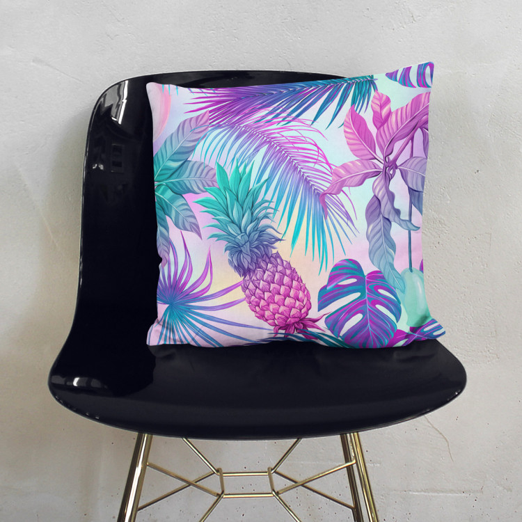 Decorative Microfiber Pillow Piña colada - neon graphic pattern with tropical flora cushions 146897 additionalImage 3