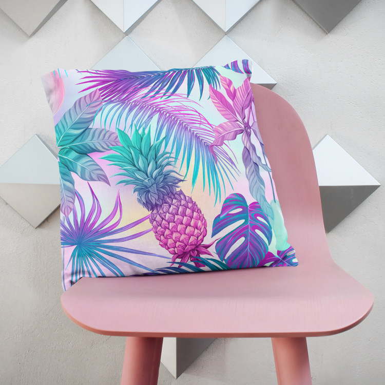 Decorative Microfiber Pillow Piña colada - neon graphic pattern with tropical flora cushions 146897 additionalImage 2