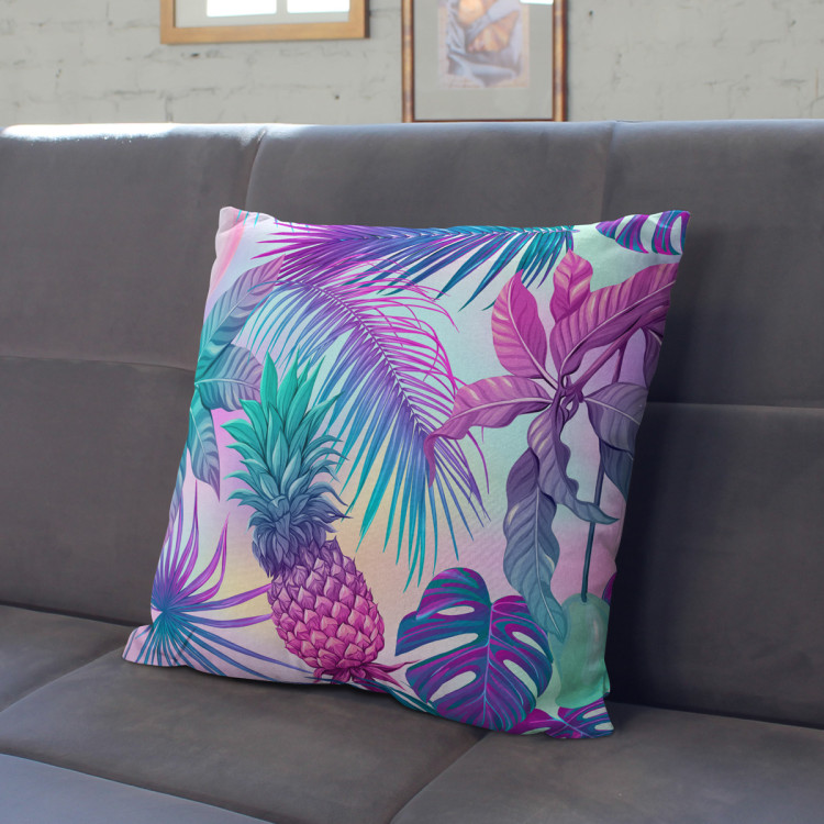 Decorative Microfiber Pillow Piña colada - neon graphic pattern with tropical flora cushions 146897 additionalImage 4