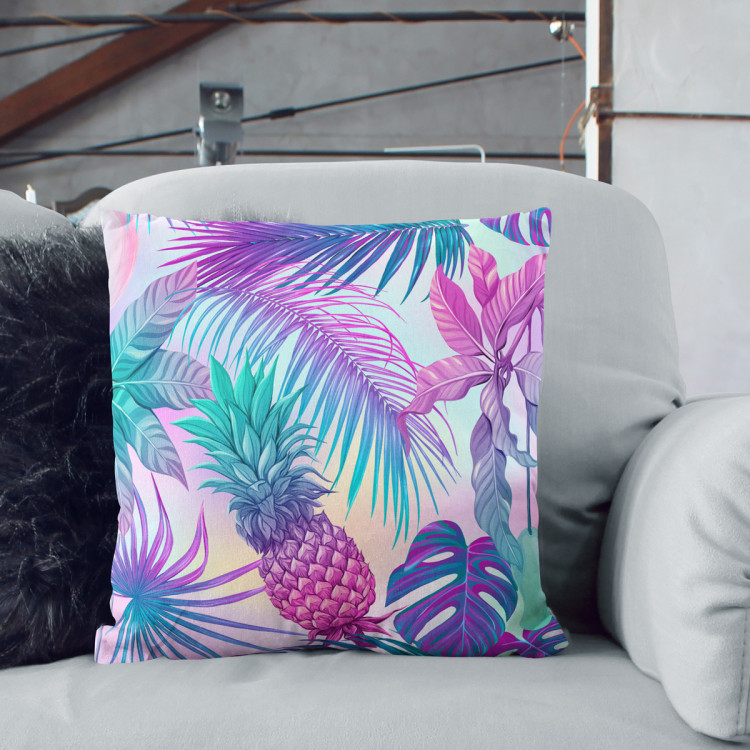 Decorative Microfiber Pillow Piña colada - neon graphic pattern with tropical flora cushions 146897 additionalImage 6