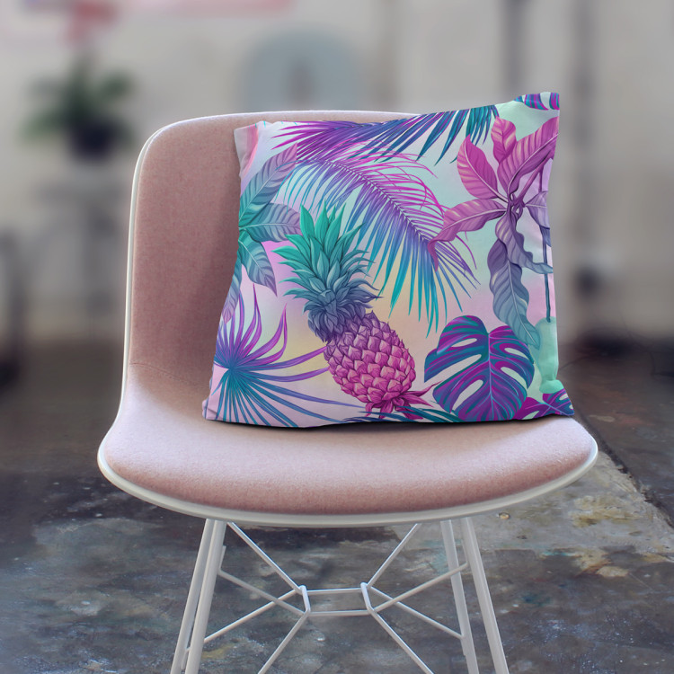 Decorative Microfiber Pillow Piña colada - neon graphic pattern with tropical flora cushions 146897 additionalImage 5