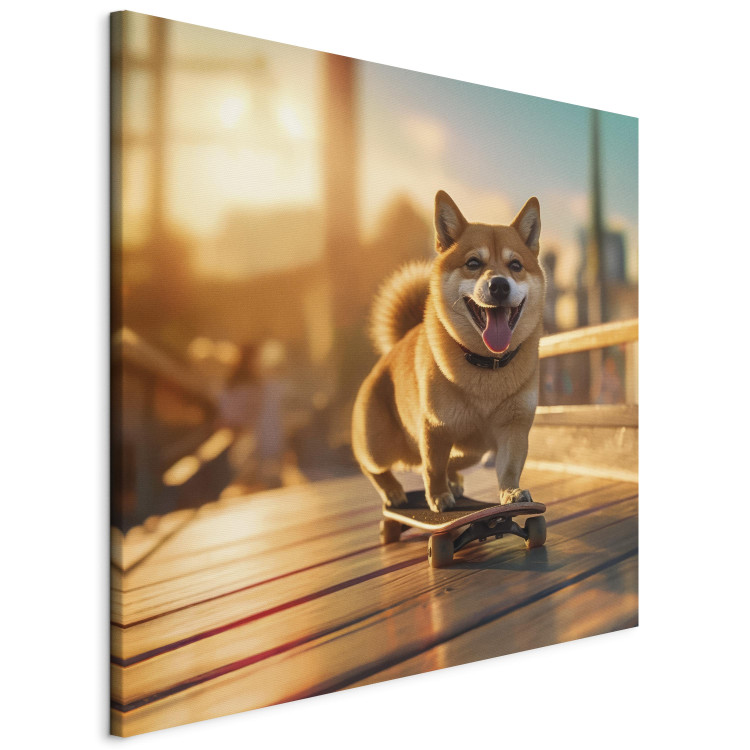 Canvas AI Shiba Dog - Smiling Animal on Skateboard at Sunset - Square 150097 additionalImage 2