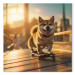 Canvas AI Shiba Dog - Smiling Animal on Skateboard at Sunset - Square 150097