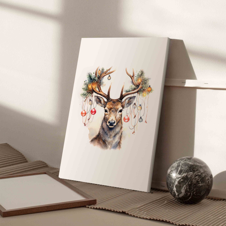 Canvas Christmas Guest - Watercolor Illustration of a Deer With Decorated Antlers 151697 additionalImage 11