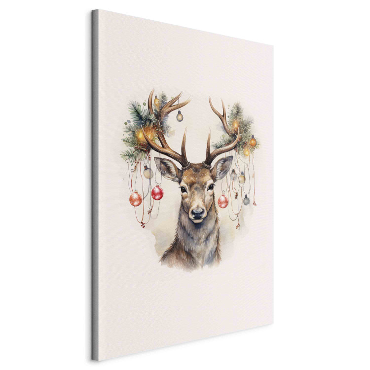Canvas Christmas Guest - Watercolor Illustration of a Deer With Decorated Antlers 151697 additionalImage 2