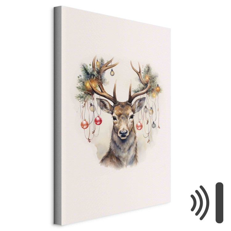 Canvas Christmas Guest - Watercolor Illustration of a Deer With Decorated Antlers 151697 additionalImage 8