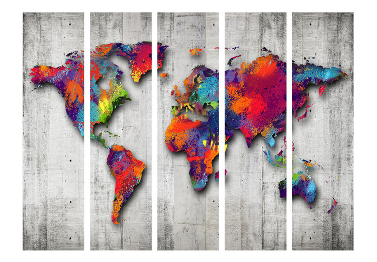 Room Divider Screen Concrete World - world map with colorful continents and concrete background 95297 additionalImage 3