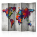Room Divider Screen Concrete World - world map with colorful continents and concrete background 95297