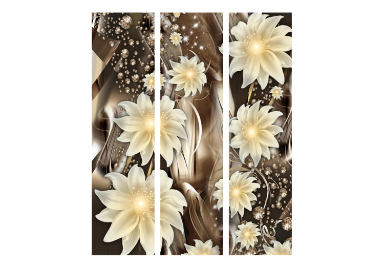 Room Divider Depth of Bronze - white flowers against the glow of brown abstract waves 95397 additionalImage 3