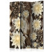Room Divider Depth of Bronze - white flowers against the glow of brown abstract waves 95397