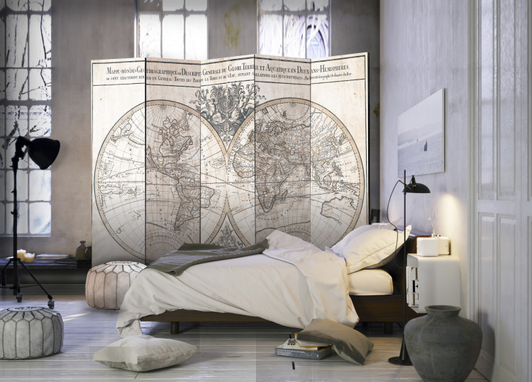 Room Separator Mappe-Monde Geo-Hydrographic - world map with retro-style captions 95497 additionalImage 4